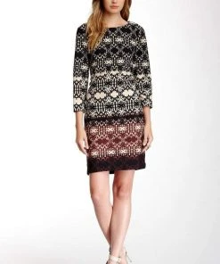 Taylor - Patterned Bateau Neck Dress 5107M Cocktail Dresses