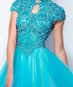 Terani Couture - 151P0024A Lace High Neck A-line Dress Cocktail Dresses