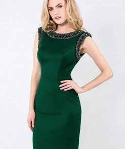 Terani Couture - 1523C0345A Jeweled Bateau Sheath Dress Cocktail Dresses