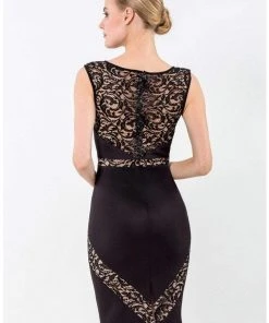 Terani Couture - 1523C1102A Lace Bateau Neck Column Dress