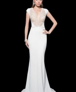 Terani Couture - 1611E0165A Bedazzled V-neck Sheath Dress