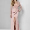Terani Couture - 1611M0635 Long Sleeve Wrap Trumpet Skirt Gown - 1 Pc Blush In Size 10 Available