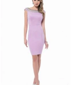 Cocktail Dresses Terani Couture - 1612C0055A Bejeweled Bateau Sheath Dress