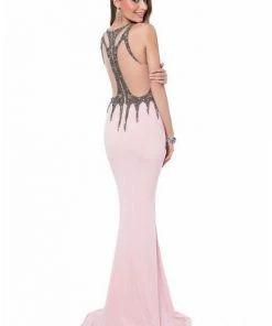 Terani Couture - 1612P0598A Beaded Illusion Halter Sheath Dress