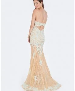 Terani Couture - 1612P0815A Floral Lace Sweetheart Sheath Dress Formal Gowns