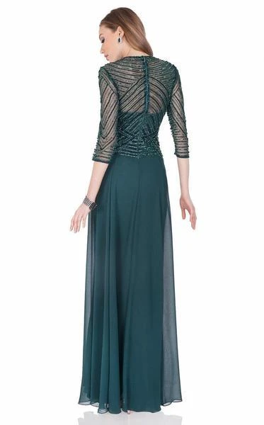 Terani Couture - 1623M1860 Quarter Sleeve Shimmering Long Gown - 1 Pc Hunter Green In Size 10 Available 4 Terani Couture - 1623M1860 Quarter Sleeve Shimmering Long Gown - 1 Pc Hunter Green In Size 10 Available