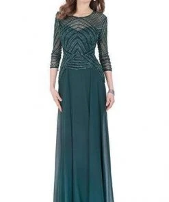 Terani Couture - 1623M1860 Quarter Sleeve Shimmering Long Gown - 1 Pc Hunter Green In Size 10 Available