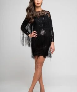 Cocktail Dresses Terani Couture - 1722C4053 Long Sleeve Sequined Cocktail Dress