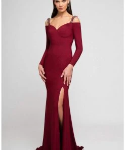 Terani Couture - 1723E4502 Cold Shoulder Long Sleeve Sheath Gown