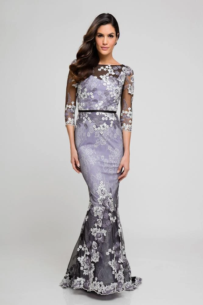 Formal Gowns Terani Couture - 1723M4634 Sheer Quarter Sleeve Floral Evening Dress 3 Formal Gowns Terani Couture - 1723M4634 Sheer Quarter Sleeve Floral Evening Dress