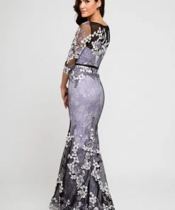 Formal Gowns Terani Couture - 1723M4634 Sheer Quarter Sleeve Floral Evening Dress 5 Formal Gowns Terani Couture - 1723M4634 Sheer Quarter Sleeve Floral Evening Dress