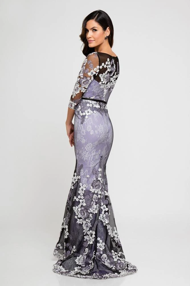 Formal Gowns Terani Couture - 1723M4634 Sheer Quarter Sleeve Floral Evening Dress 4 Formal Gowns Terani Couture - 1723M4634 Sheer Quarter Sleeve Floral Evening Dress