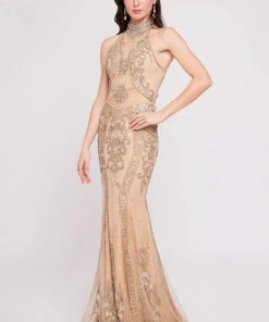 Terani Couture - 1811GL6433X Beaded Lace High Neckline Long Gown