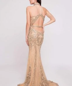 Terani Couture - 1811GL6433X Beaded Lace High Neckline Long Gown 5 Terani Couture - 1811GL6433X Beaded Lace High Neckline Long Gown