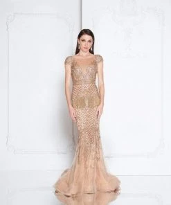 Terani Couture - 1811GL6452 Bedazzled Sheer Bateau Trumpet Dress Prom Dresses