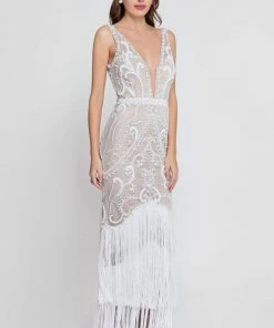 Terani Couture - 1811GL6472 Embellished Fringed Evening Dress