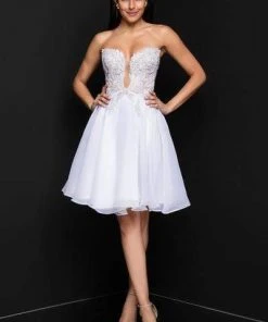 Cocktail Dresses Terani Couture - 1811P5100 Embroidered Plunging Sweetheart Dress