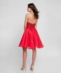 Cocktail Dresses Terani Couture - 1811P5100 Embroidered Plunging Sweetheart Dress