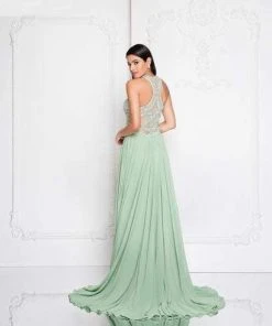 Formal Gowns Terani Couture - 1812P5393 Embellished Halter Chiffon A-line Dress