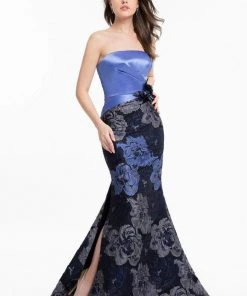 Formal Gowns Terani Couture - 1821E7136 Floral Strapless Mermaid Gown With Slit