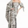 Terani Couture - 1821E7143 Two Toned Gown With Bow And Shawl