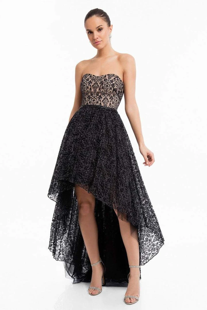 Terani Couture - 1822C7047 Metallic Lace High Low Cocktail Dress Cocktail Dresses 3 Terani Couture - 1822C7047 Metallic Lace High Low Cocktail Dress Cocktail Dresses