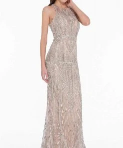 Terani Couture - 1822GL7508 Embroidered Illusion Halter Sheath Dress Formal Gowns