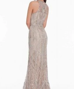 Terani Couture - 1822GL7508 Embroidered Illusion Halter Sheath Dress Formal Gowns