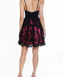 Cocktail Dresses Terani Couture - 1825H7932 Plunging Beaded Lace Overlaid A-Line Dress