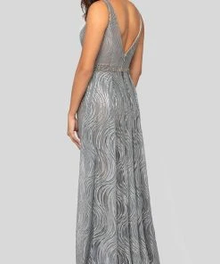 Terani Couture - 1911E9113 Sequined V Neck Gown With Overskirt Formal Gowns