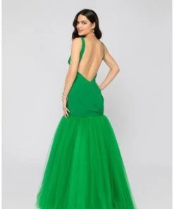 Formal Gowns Terani Couture - 1911P8349 Deep V-neck Tulle Mermaid Dress