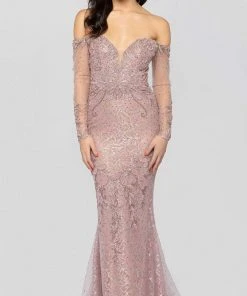 Terani Couture - 1913GL9587 Embellished Plunging Off-Shoulder Dress