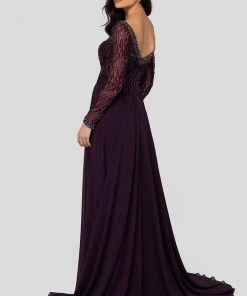 Terani Couture - 1913M9419 Embellished Long Sleeve Bateau A-line Dress Formal Gowns