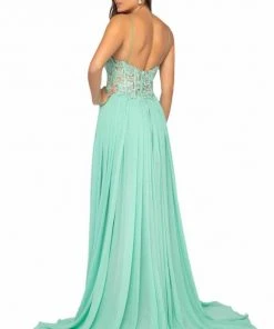 Terani Couture - 1913P8324 Floral Lace Corset Bodice High Slit Gown Formal Gowns