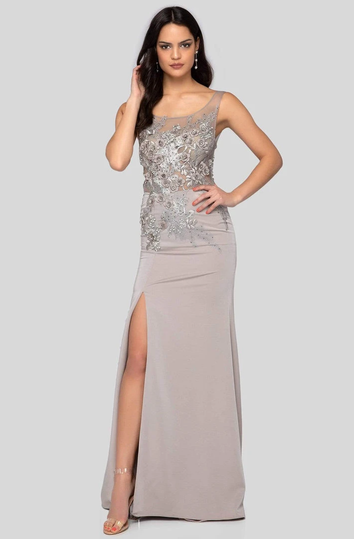 Terani Couture - 1915E9731 Floral Applique Illusion Scoop Dress Formal Gowns 3 Terani Couture - 1915E9731 Floral Applique Illusion Scoop Dress Formal Gowns