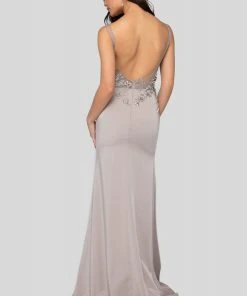 Terani Couture - 1915E9731 Floral Applique Illusion Scoop Dress Formal Gowns