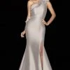 Formal Gowns Terani Couture - 2011E2427 Embellished Fold Over Long Gown - 1 Pc Taupe Ivory In Size 18 Available