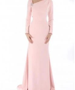 Terani Couture - Asymmetric Neckline Long Sleeve Formal Gown 1911M9320 - 1 Pc Black In Size 8 Available Formal Gowns