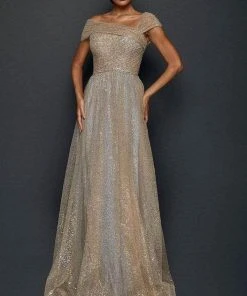 Terani Couture - Asymmetric Sequin Evening Gown 1922E0212 - 1 Pc Gold Silver In Size 2 Available Formal Gowns