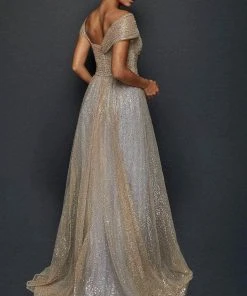 Terani Couture - Asymmetric Sequin Evening Gown 1922E0212 - 1 Pc Gold Silver In Size 2 Available Formal Gowns