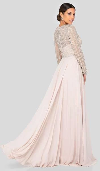 Formal Gowns Terani Couture - Bead-Striped Sheer Long Sleeve Chiffon Gown 1911M9326 - 1 Pc Champagne In Size 20 Available 4 Formal Gowns Terani Couture - Bead-Striped Sheer Long Sleeve Chiffon Gown 1911M9326 - 1 Pc Champagne In Size 20 Available