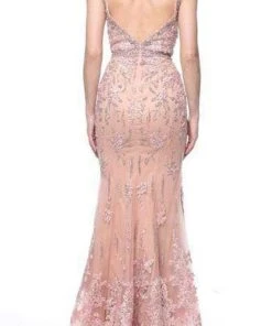 Formal Gowns Terani Couture - Bedazzled Deep V-neck Trumpet Dress 1922GL0681 - 1 Pc Rose Blush In Size 14 Available 5 Formal Gowns Terani Couture - Bedazzled Deep V-neck Trumpet Dress 1922GL0681 - 1 Pc Rose Blush In Size 14 Available