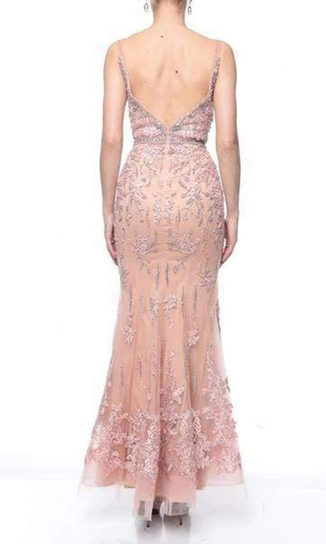 Formal Gowns Terani Couture - Bedazzled Deep V-neck Trumpet Dress 1922GL0681 - 1 Pc Rose Blush In Size 14 Available 4 Formal Gowns Terani Couture - Bedazzled Deep V-neck Trumpet Dress 1922GL0681 - 1 Pc Rose Blush In Size 14 Available