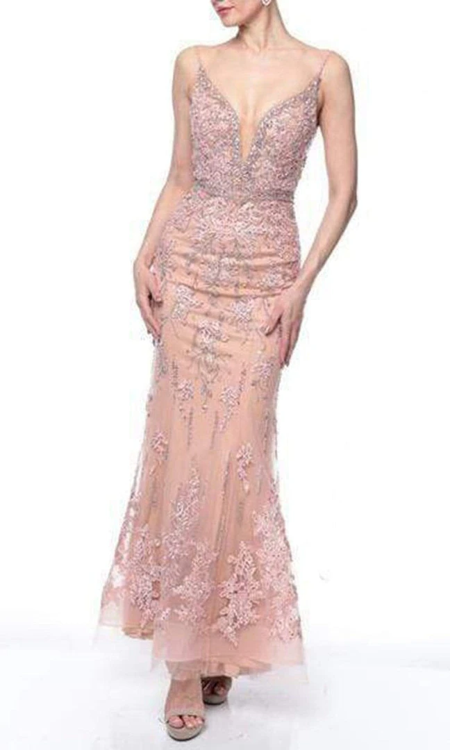Formal Gowns Terani Couture - Bedazzled Deep V-neck Trumpet Dress 1922GL0681 - 1 Pc Rose Blush In Size 14 Available 3 Formal Gowns Terani Couture - Bedazzled Deep V-neck Trumpet Dress 1922GL0681 - 1 Pc Rose Blush In Size 14 Available