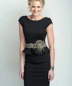 Terani Couture - Braid Motif Peplum Sheath Cocktail Dress C3678