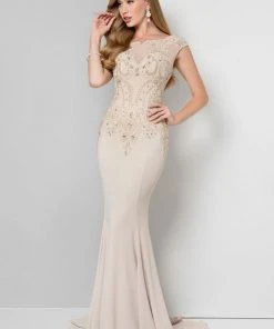 Formal Gowns Terani Couture - Cap-sleeve Embroidered Mermaid Gown 1712M3422.