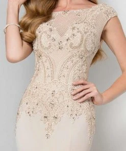 Formal Gowns Terani Couture - Cap-sleeve Embroidered Mermaid Gown 1712M3422.