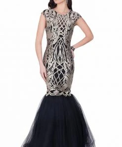 Formal Gowns Terani Couture - Cap Sleeve Metallic Embroidered Mermaid Gown 1622E1567
