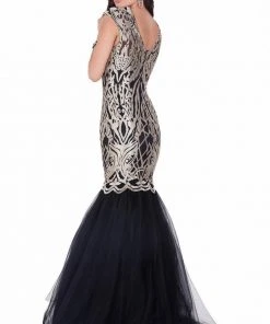 Formal Gowns Terani Couture - Cap Sleeve Metallic Embroidered Mermaid Gown 1622E1567