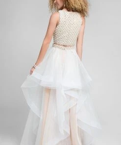 Formal Gowns Terani Couture - Crochet-inspired Bateau Neck Two-piece A-line Dress 1711P2688